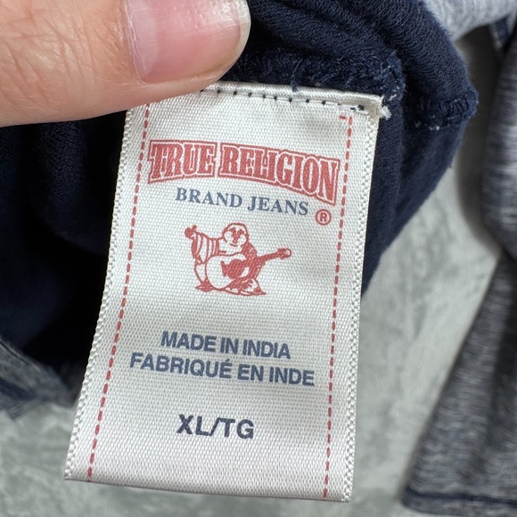 True Religion Hooded Henley Sweatshirt Men's XL Blue Long Sleeve Pullover Logo - Picture 5 of 13